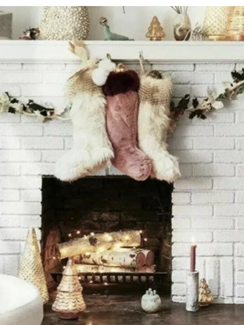 Anthropologie North Pole Off White Faux Fur Stocking NEW